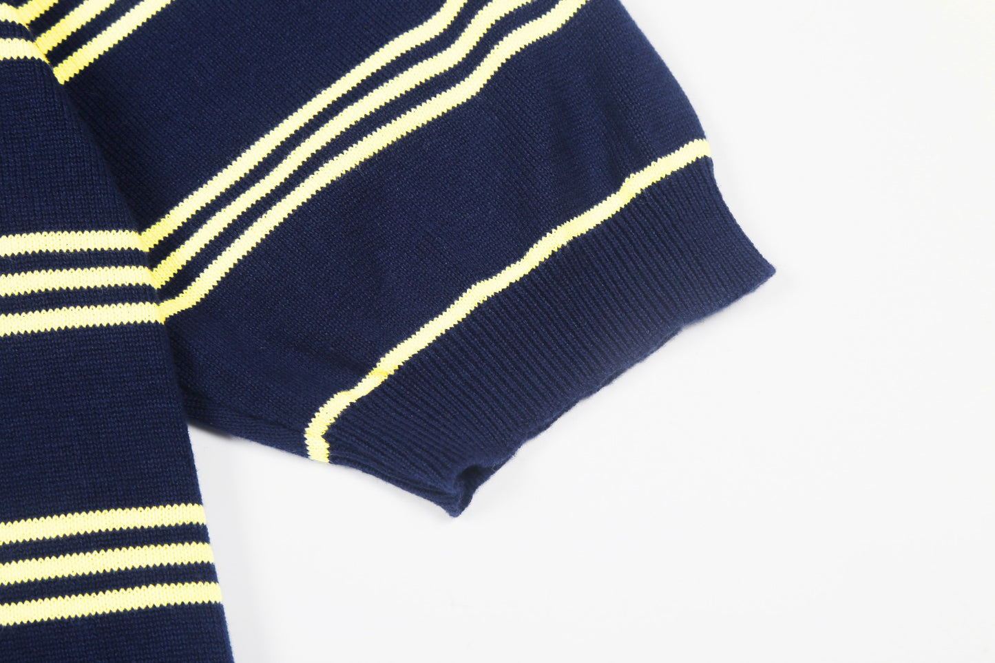 Miu Miu 2025SS Striped Polo Knit T-Shirt – Navy Blue & Yellow