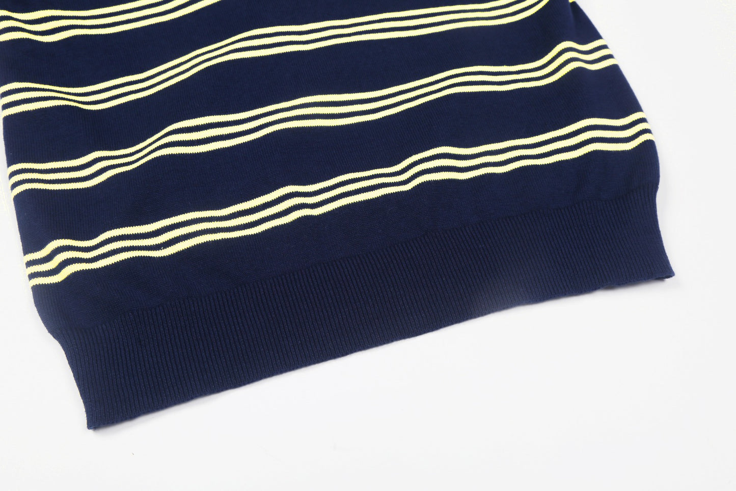 Miu Miu 2025SS Striped Polo Knit T-Shirt – Navy Blue & Yellow