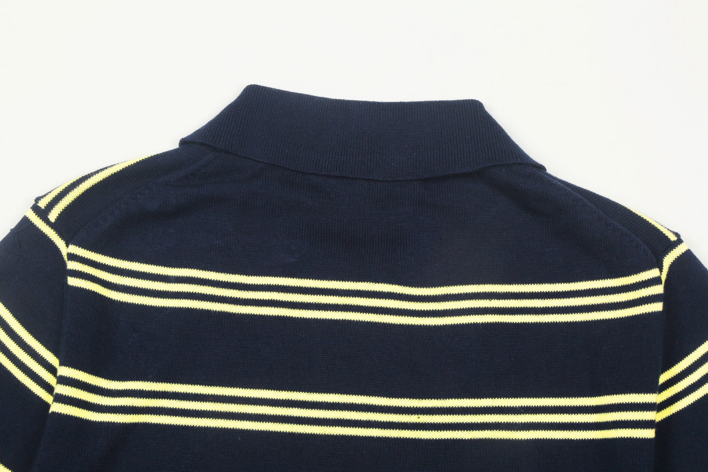 Miu Miu 2025SS Striped Polo Knit T-Shirt – Navy Blue & Yellow