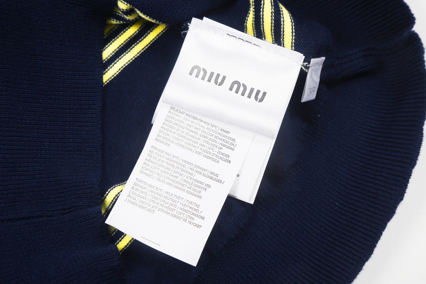 Miu Miu 2025SS Striped Polo Knit T-Shirt – Navy Blue & Yellow