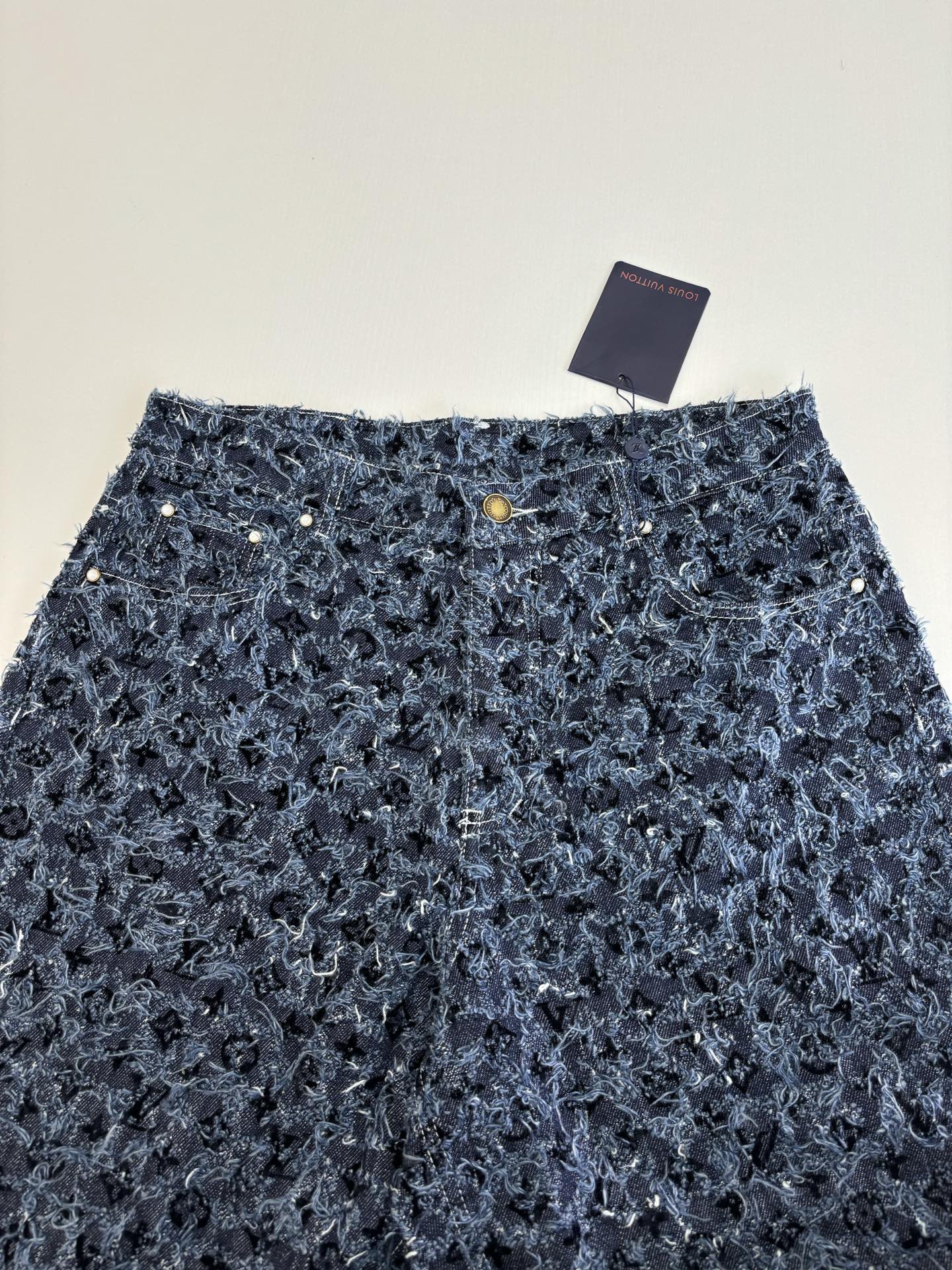Louis Vuitton 25FW Logo Jacquard Fringed Denim Jacket and Jeans Set
