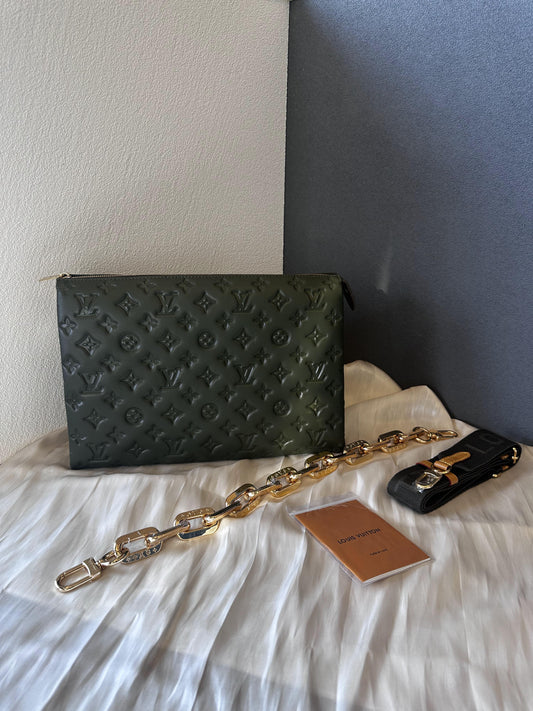 Louis Vuitton olive 'coussin' lambskin embossed accordion bag
