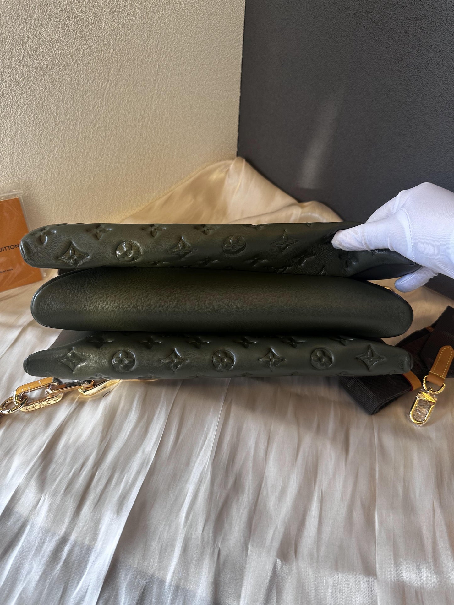 Louis Vuitton olive 'coussin' lambskin embossed accordion bag