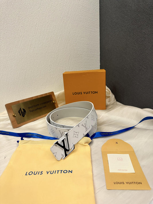Louis Vuitton monogram white belt with silver LV buckle