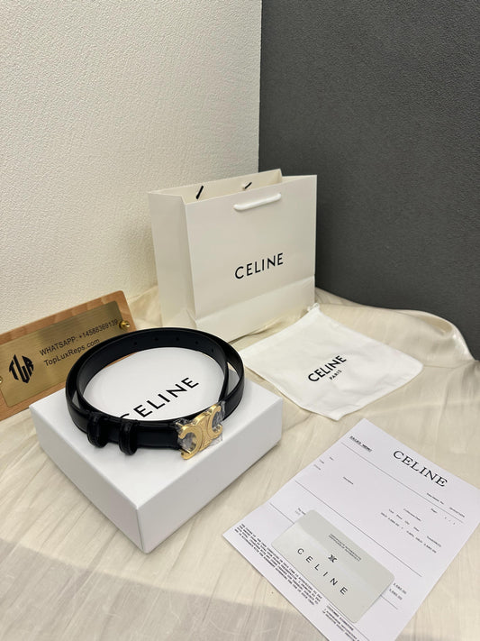 Celine black leather belt with gold Triomphe buckle