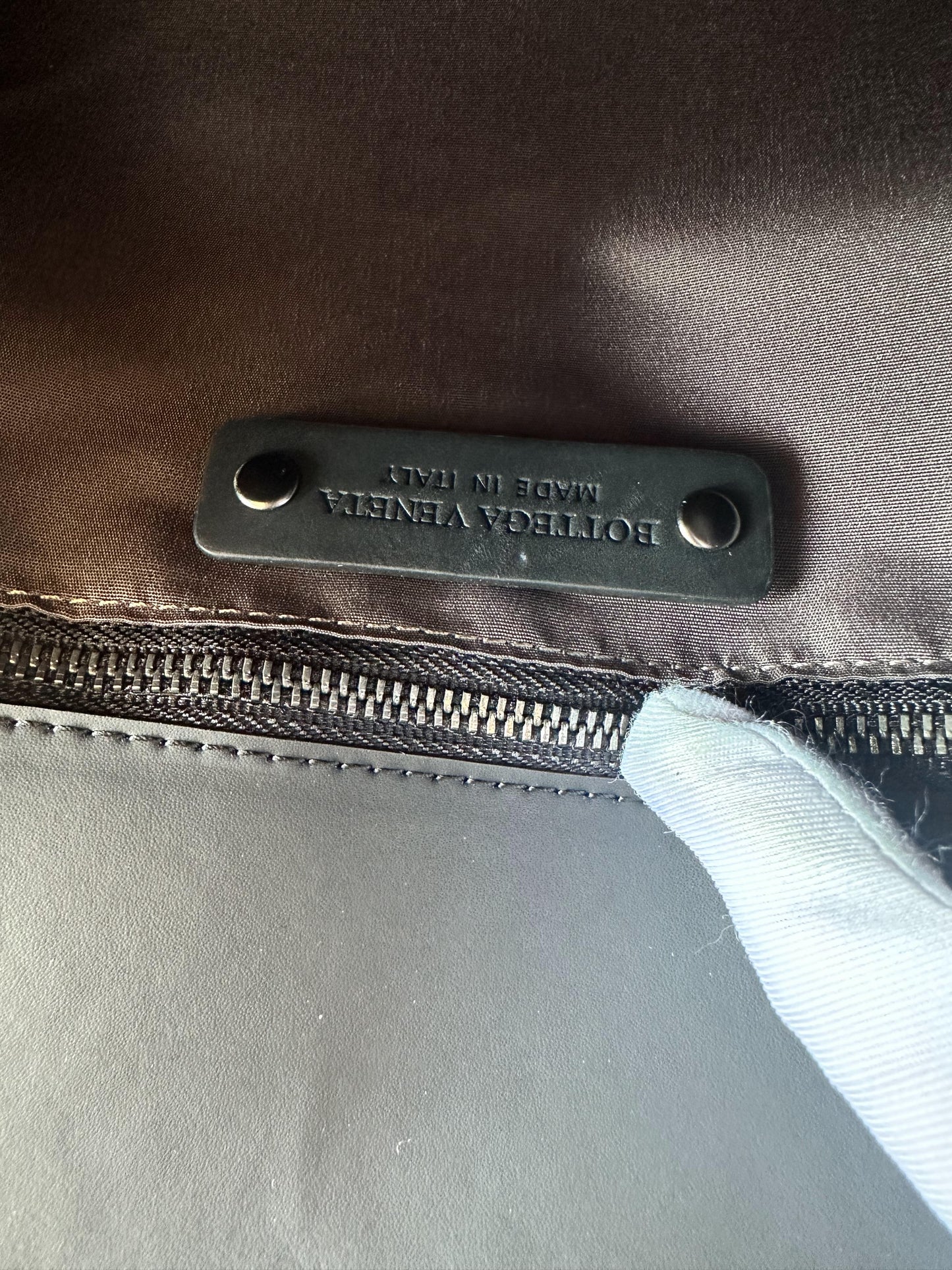 Bottega Veneta black leather mesh clutch bag