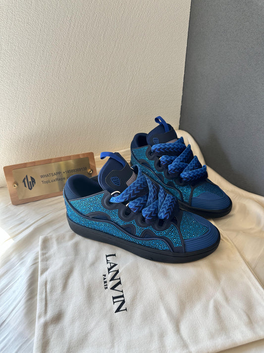 Lanvin curb sneakers in blue with rhinestone detailing