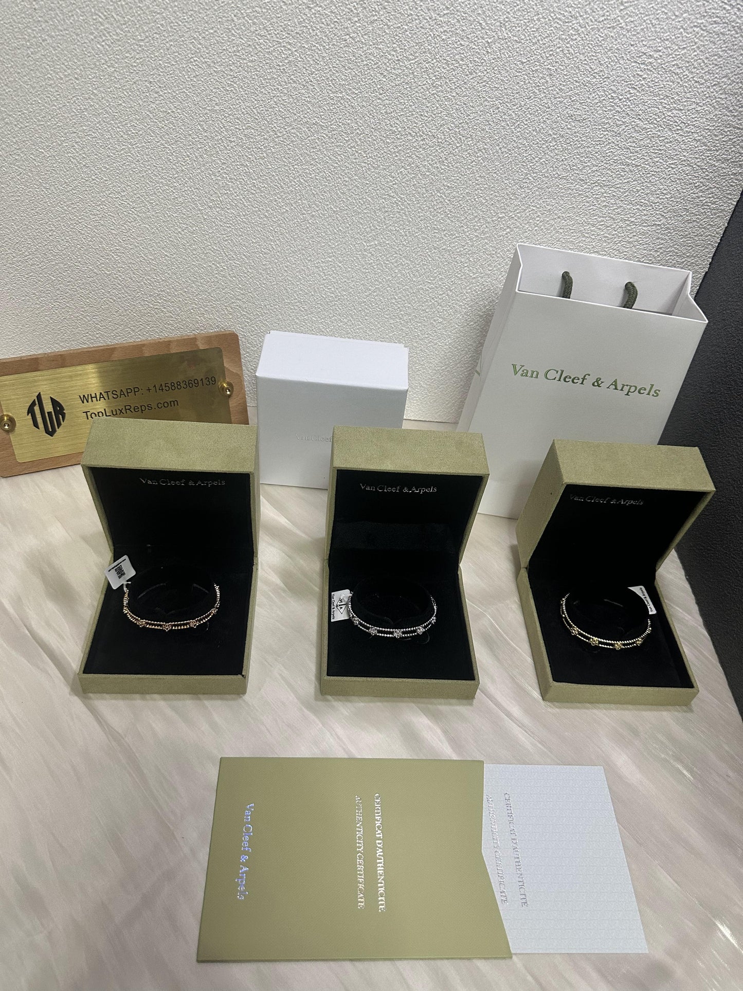 Van Cleef & Arpels Perlée Clover diamond bracelets – yellow gold & white gold & rose gold