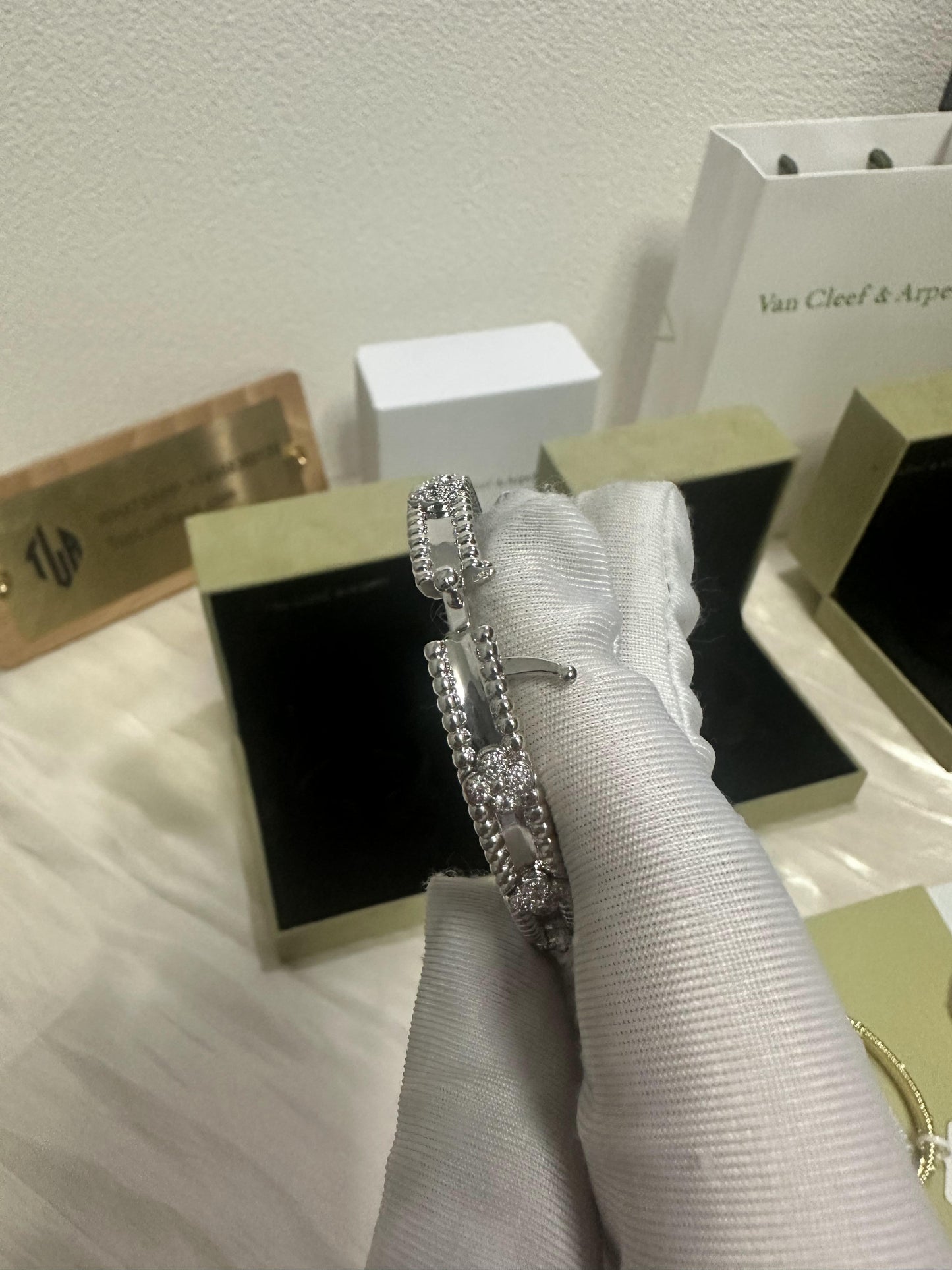 Van Cleef & Arpels Perlée Clover diamond bracelets – yellow gold & white gold & rose gold