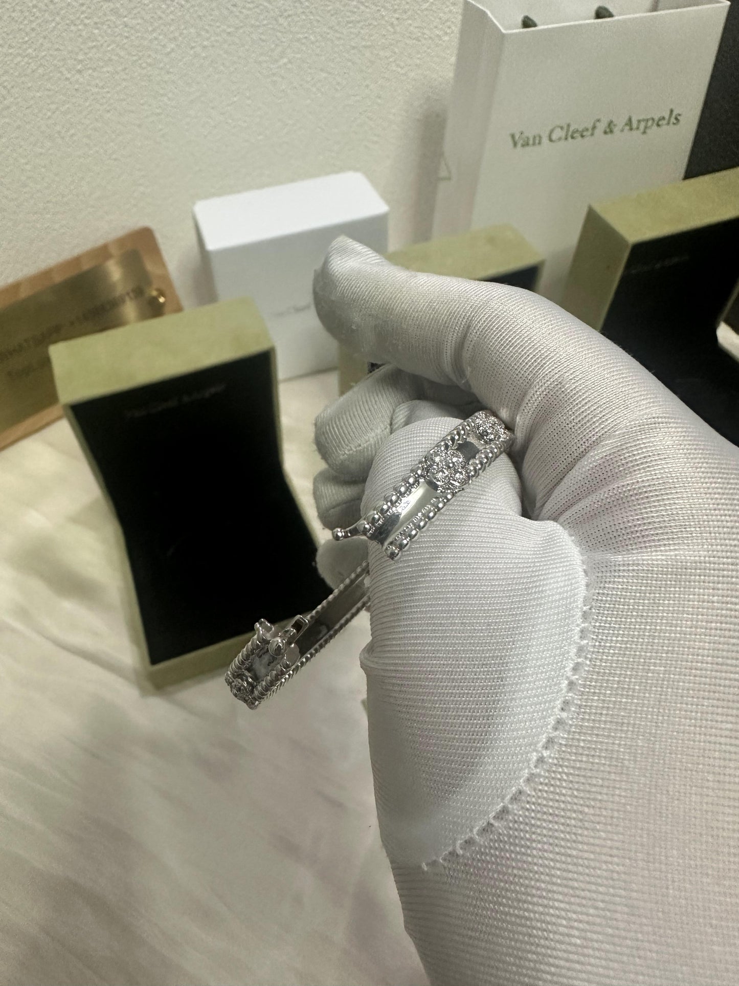 Van Cleef & Arpels Perlée Clover diamond bracelets – yellow gold & white gold & rose gold
