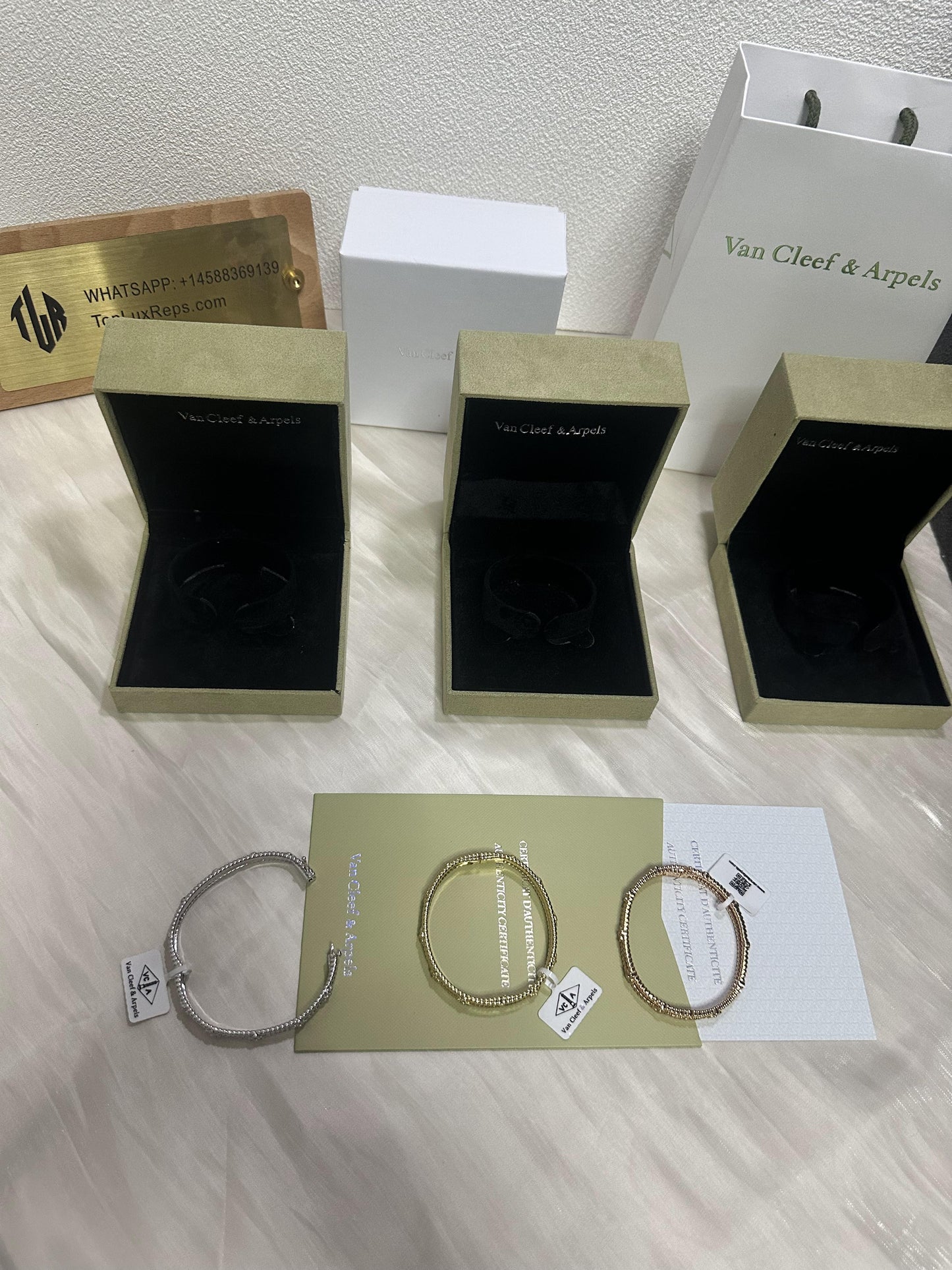 Van Cleef & Arpels Perlée Clover diamond bracelets – yellow gold & white gold & rose gold
