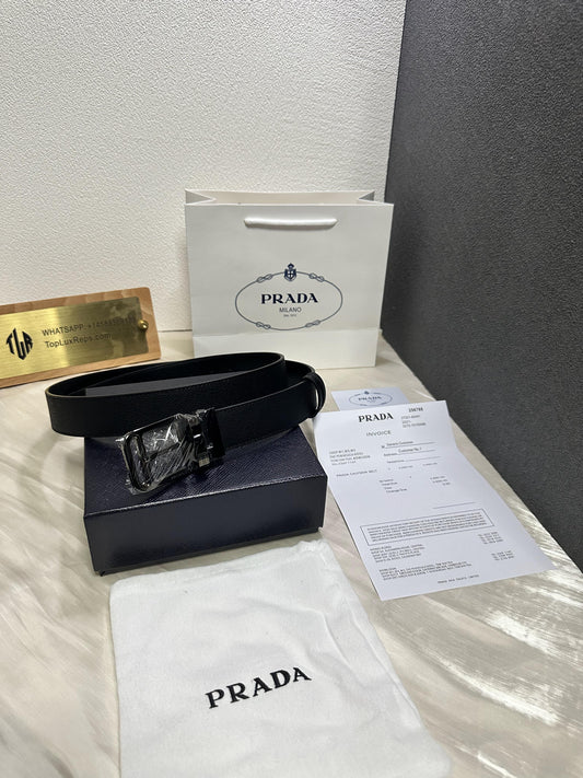 Prada black saffiano leather belt with silver buckle