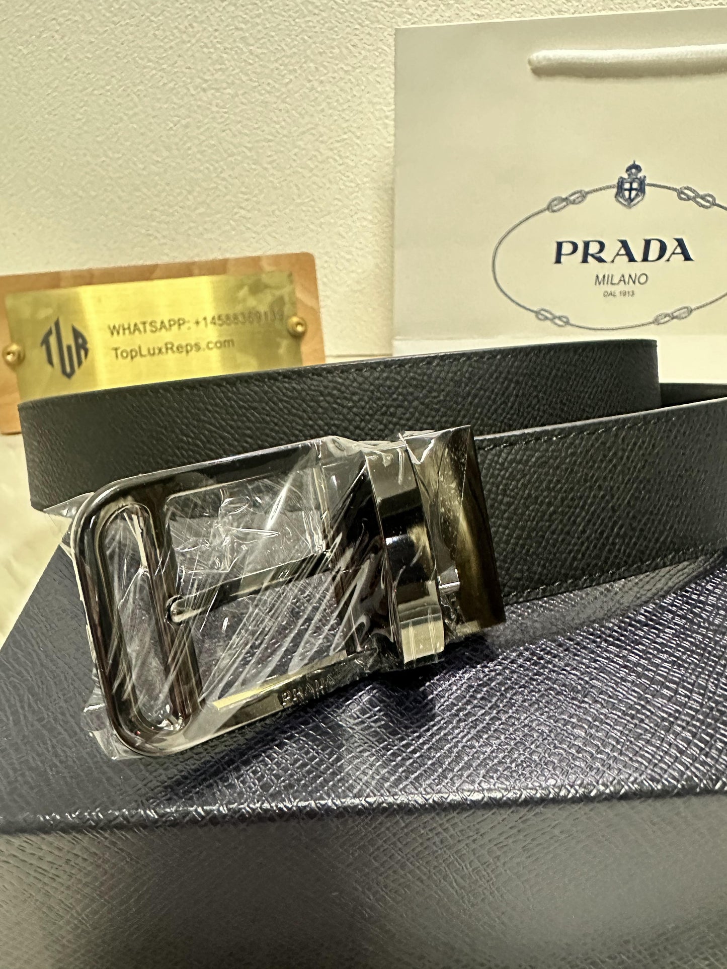Prada black saffiano leather belt with silver buckle
