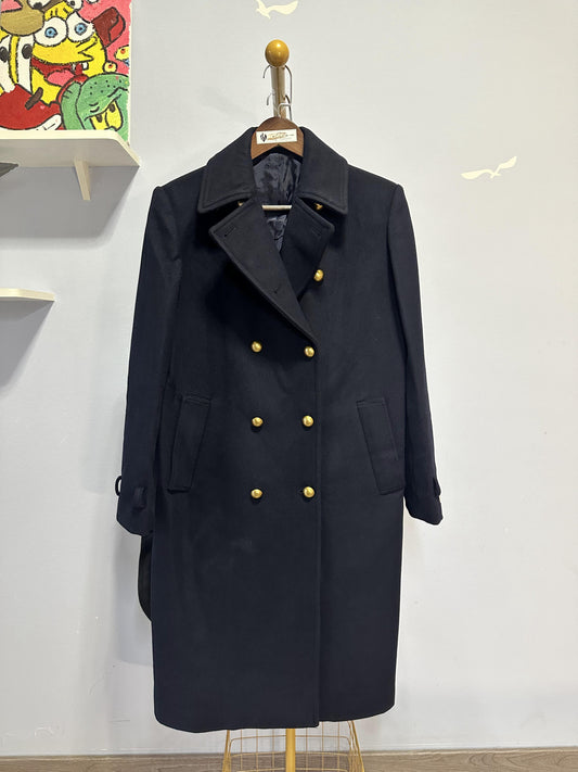 Gucci Navy Wool Double-Breasted Coat with Gold Buttons