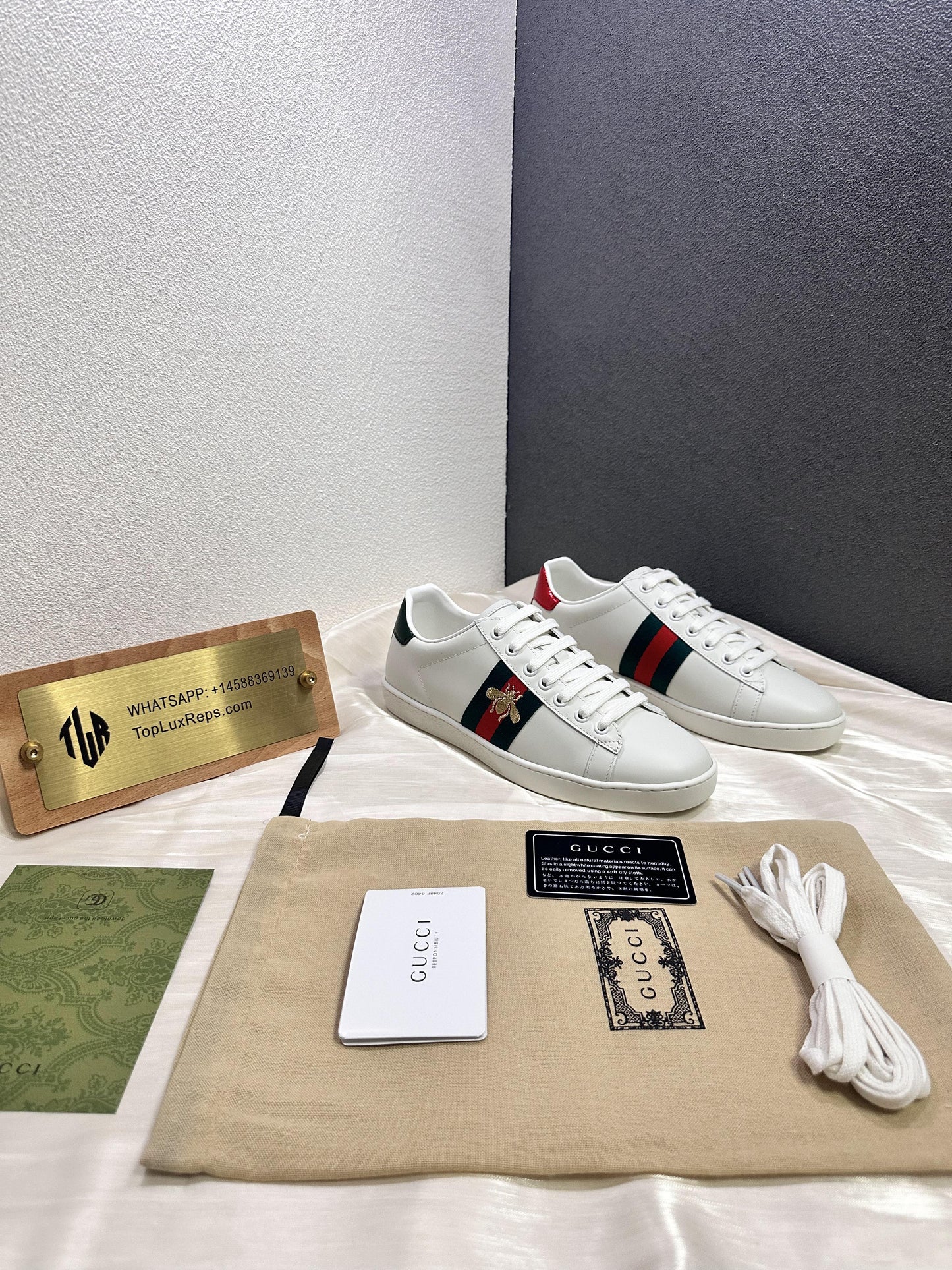 Gucci ace bee web leather sneakers shoes