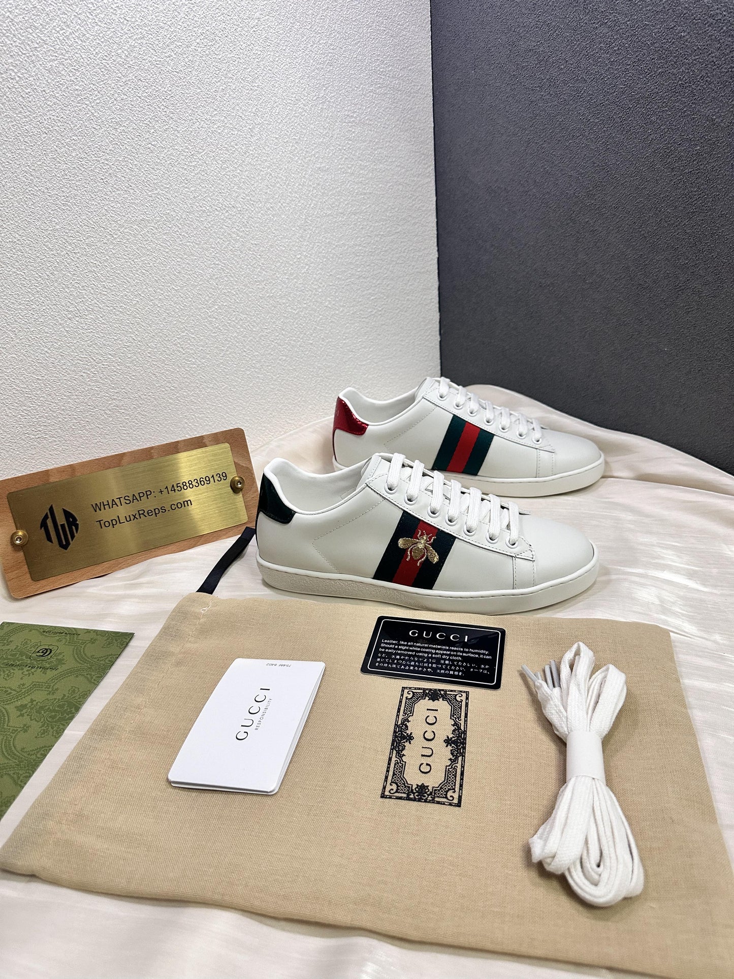 Gucci ace bee web leather sneakers shoes
