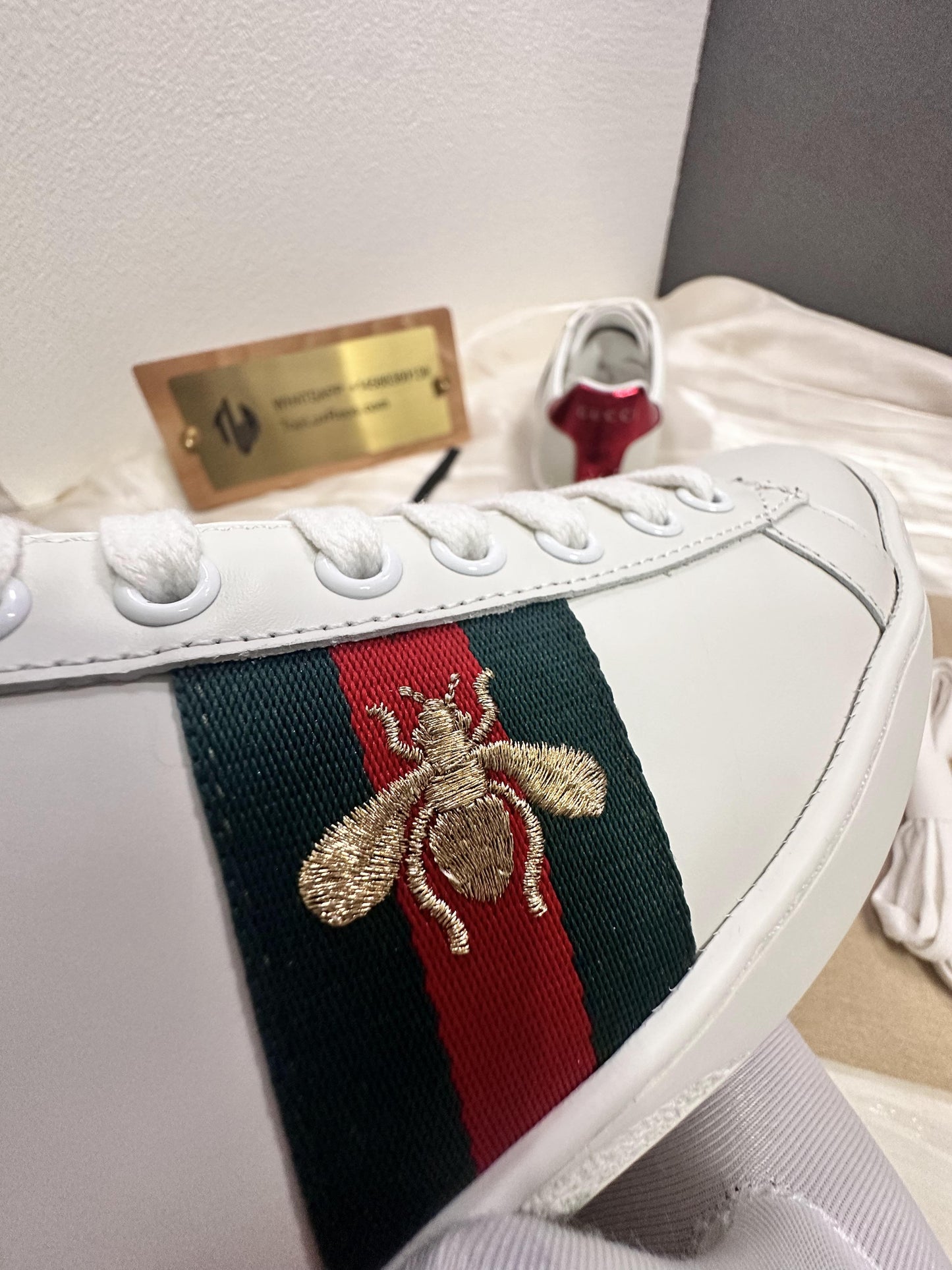 Gucci ace bee web leather sneakers shoes