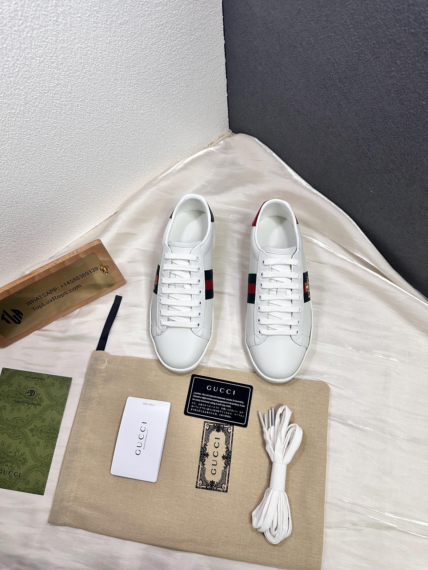 Gucci ace bee web leather sneakers shoes