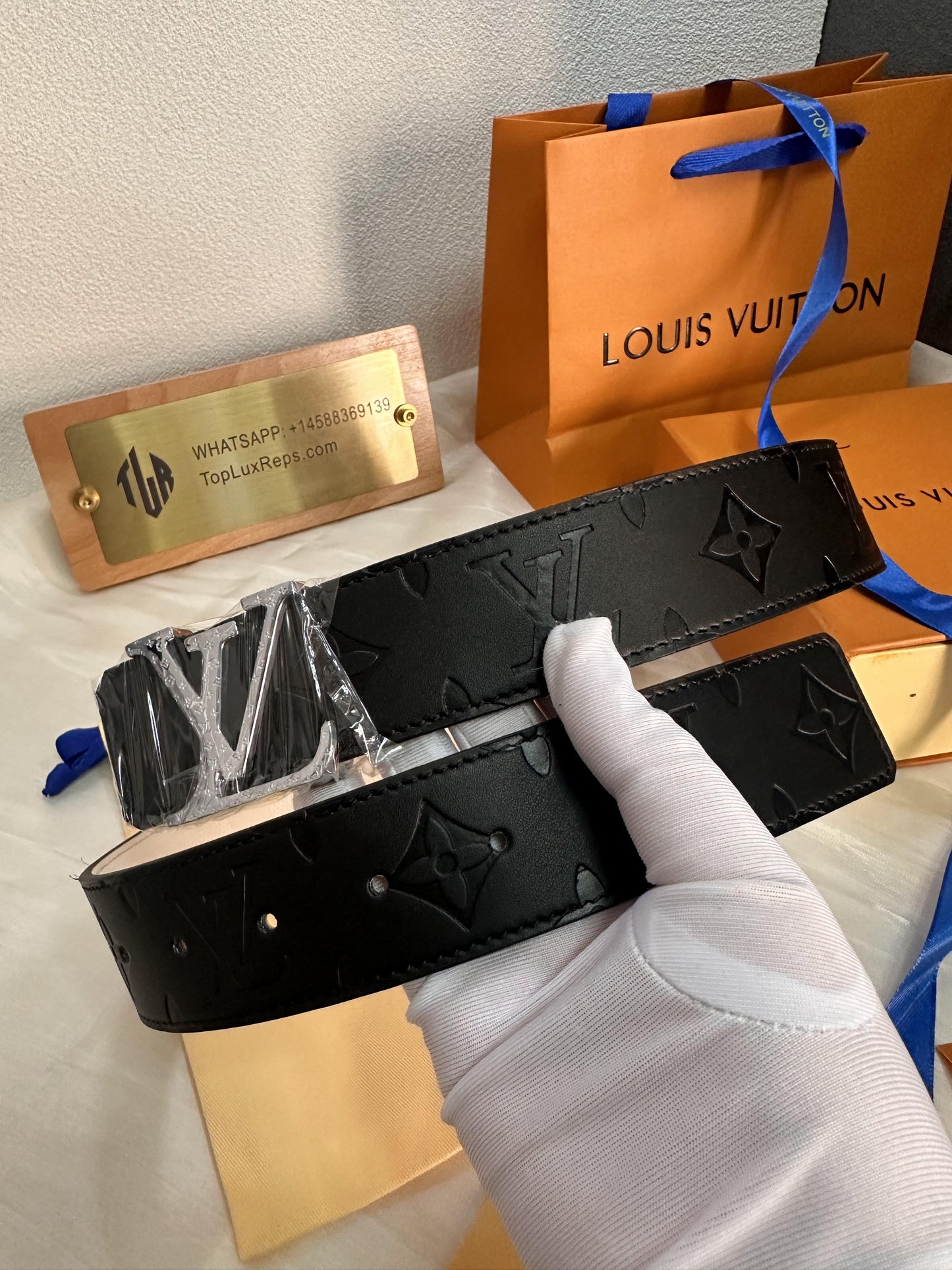 Louis Vuitton black LV monogram men's belt