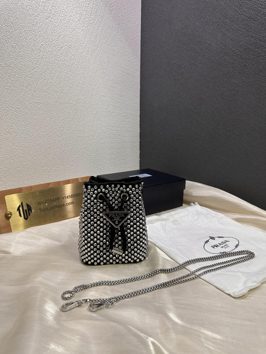 Prada rhinestone bucket bag diamond crossbody chain bag