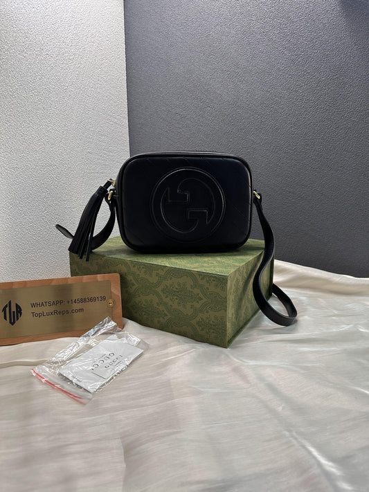Gucci Black Leather GG Marmont Camera Bag with Quilted Design
