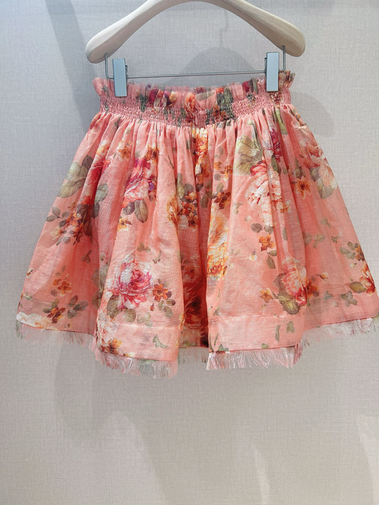 Title: Zimmermann Peach Floral Linen-Silk Mini Skirt