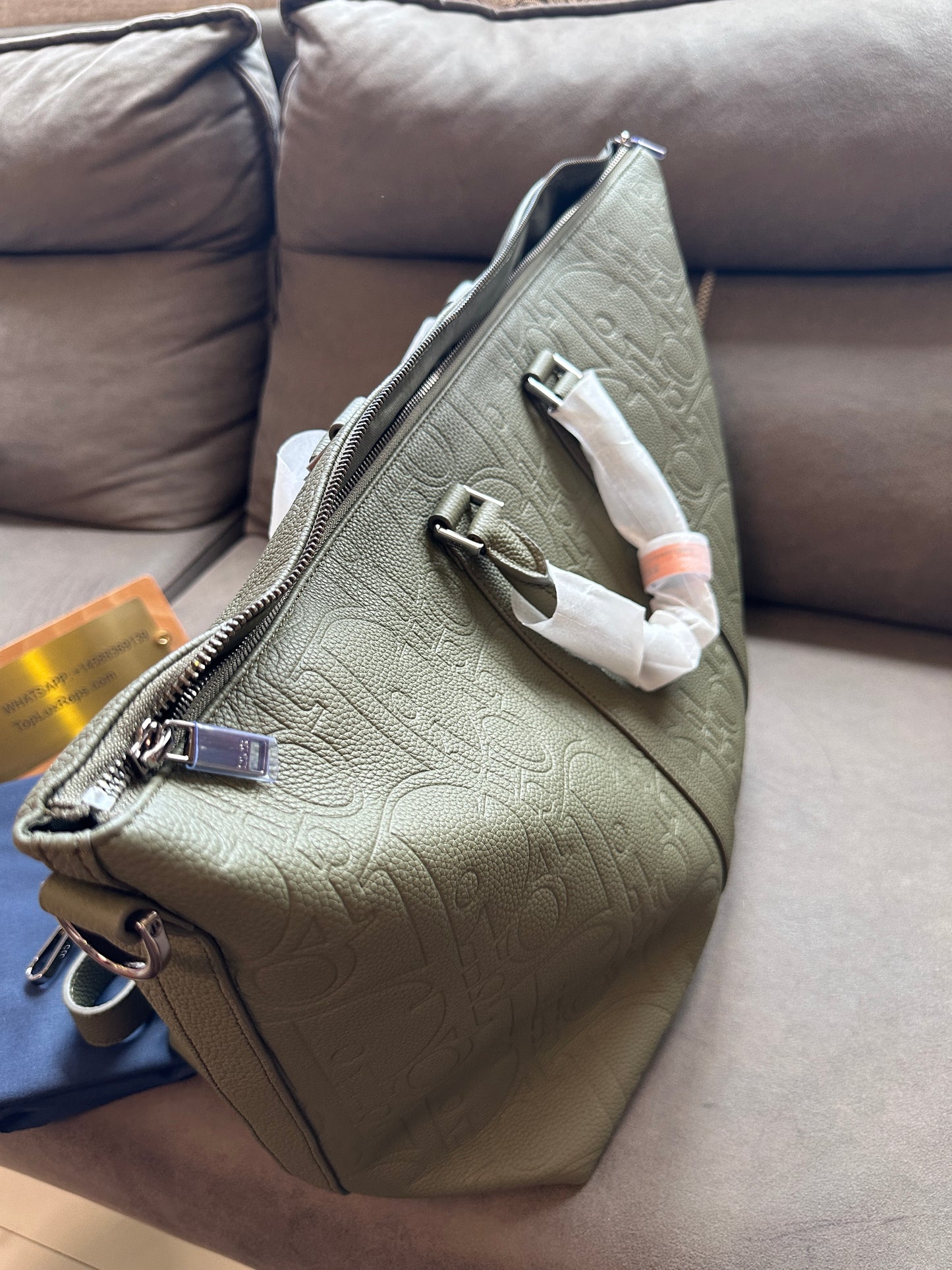 Dior Men’s Embossed Calfskin Travel Tote Bag – Olive Green
