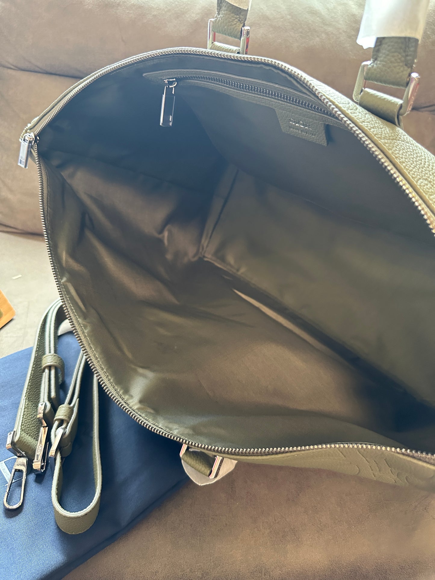 Dior Men’s Embossed Calfskin Travel Tote Bag – Olive Green
