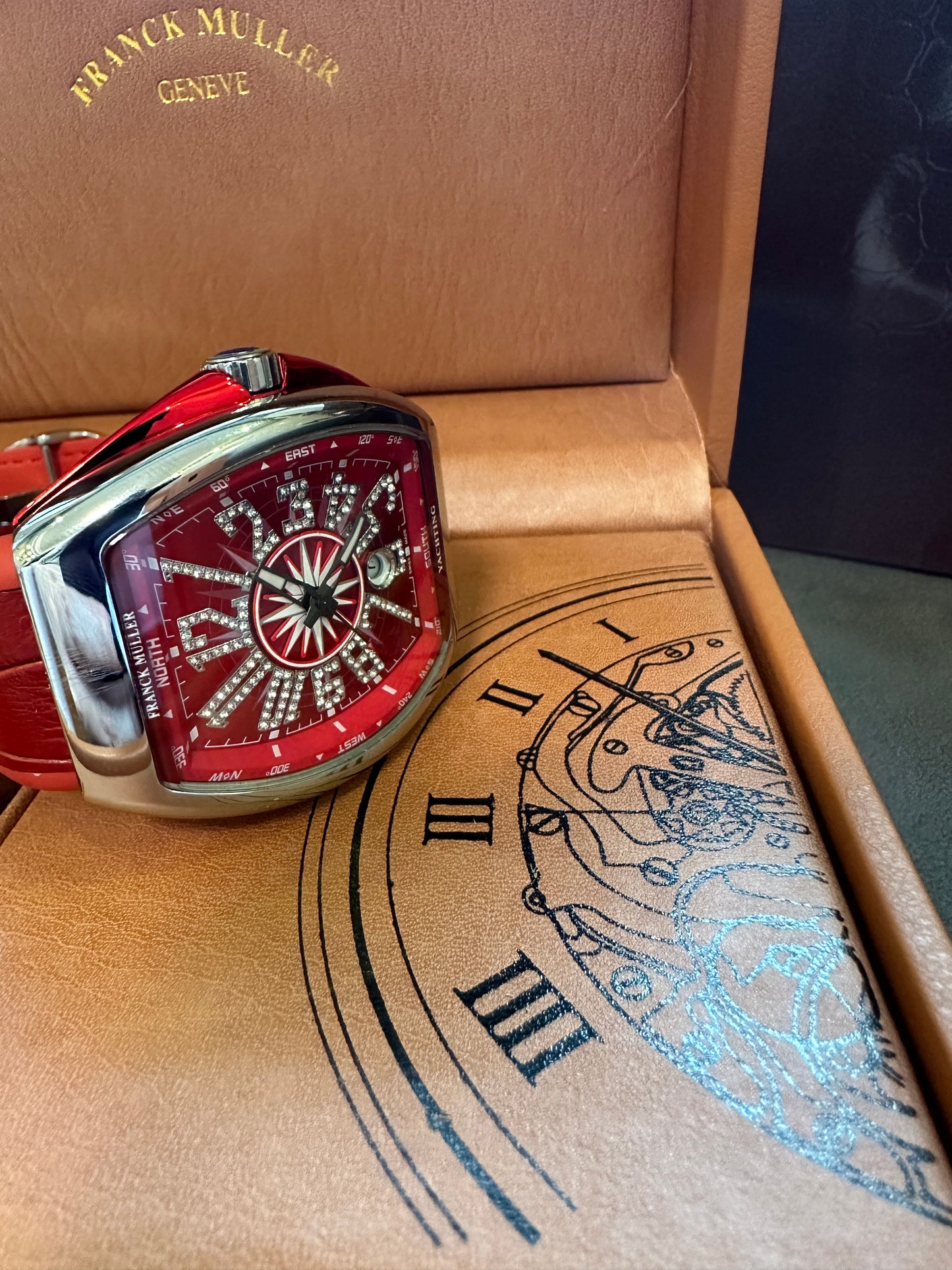 Franck Muller Vanguard Yachting V45 SC DT Red Dial Diamond Markers Men’s Watch