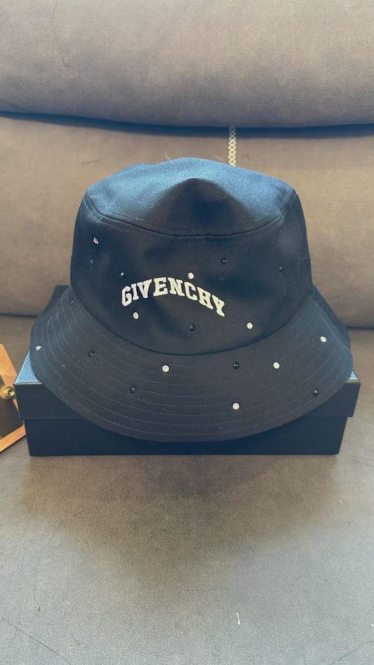 Givenchy Black Bucket Hat with Crystal Embellishments