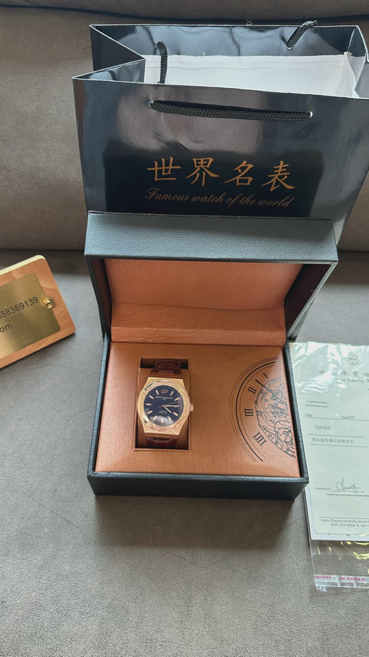 Girard-Perregaux Laureato Automatic 18K Rose Gold Blue Dial Brown Leather Strap Men’s Watch
