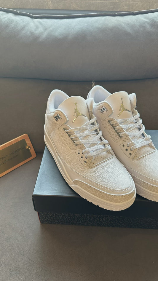 Air Jordan 3 Retro "Pure White" Triple White Leather Sneakers