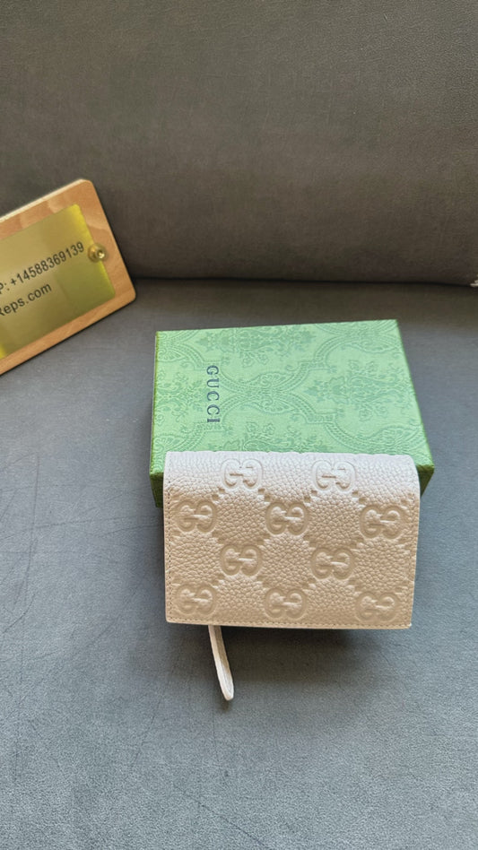 Gucci Beige GG Embossed Leather Small Wallet with Zip Coin Pocket