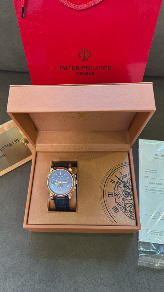Patek Philippe Grand Complications Moonphase Chronograph 42mm Blue Dial Rose Gold Watch