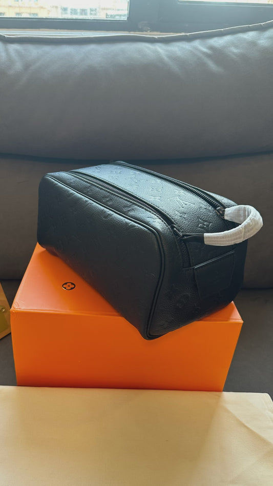 Louis Vuitton Monogram Embossed Black Leather Toiletry Pouch Travel Bag