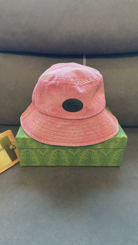 Gucci Pink Denim Bucket Hat with GG Logo Patch