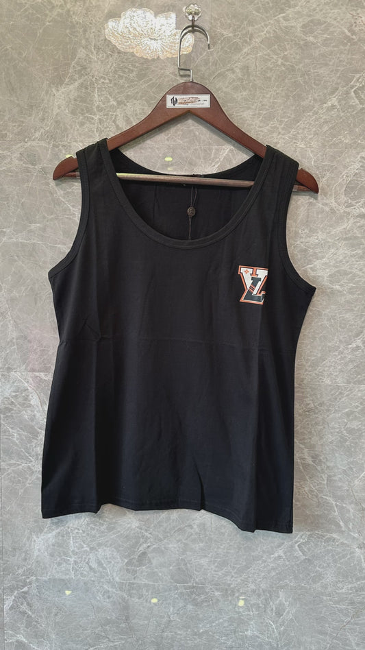 Louis Vuitton Black Cotton Tank Top with Logo Patch