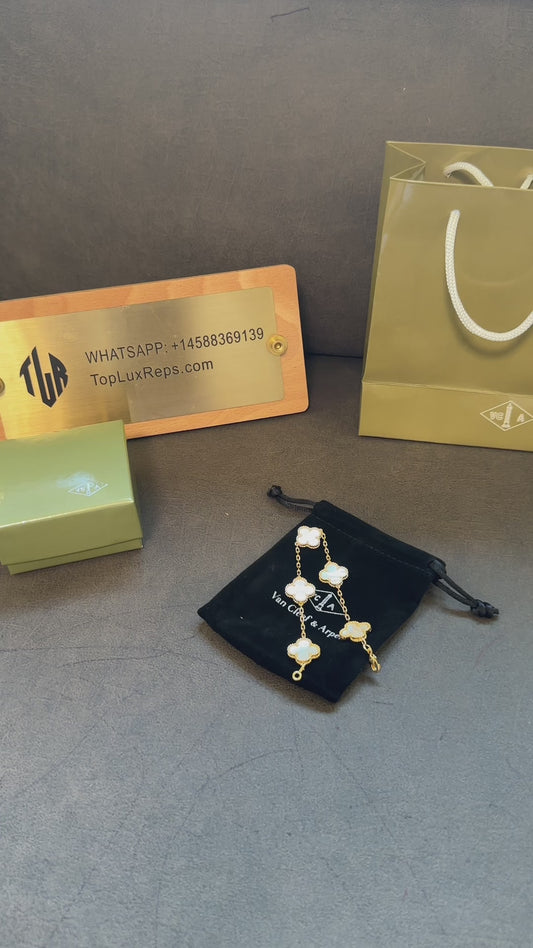 Van Cleef & Arpels Vintage Alhambra 5 Motifs Bracelet Yellow Gold & White Mother-of-Pearl