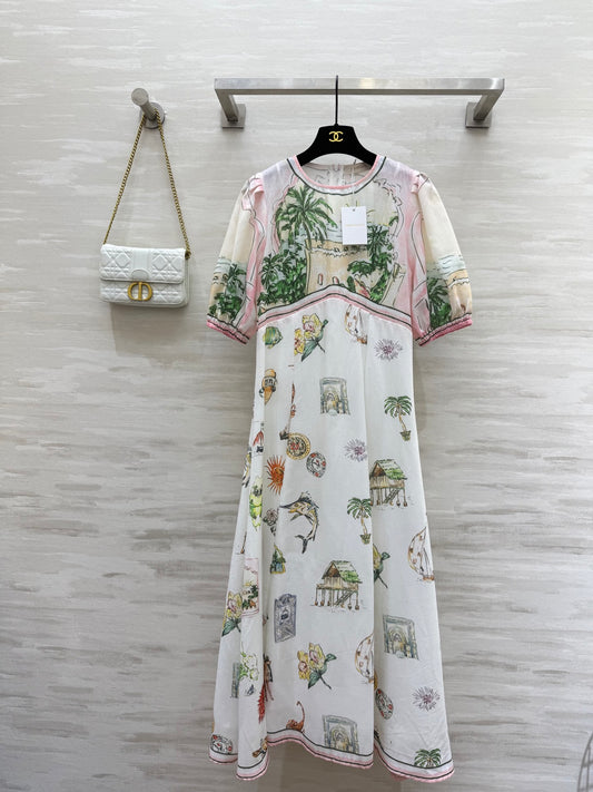 Robe midi en lin à imprimé panoramique pour femme Zimmermann