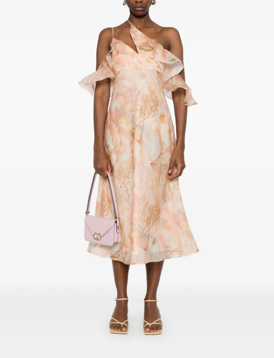 Robe mi-longue asymétrique à volants Zimmermann printemps 2025