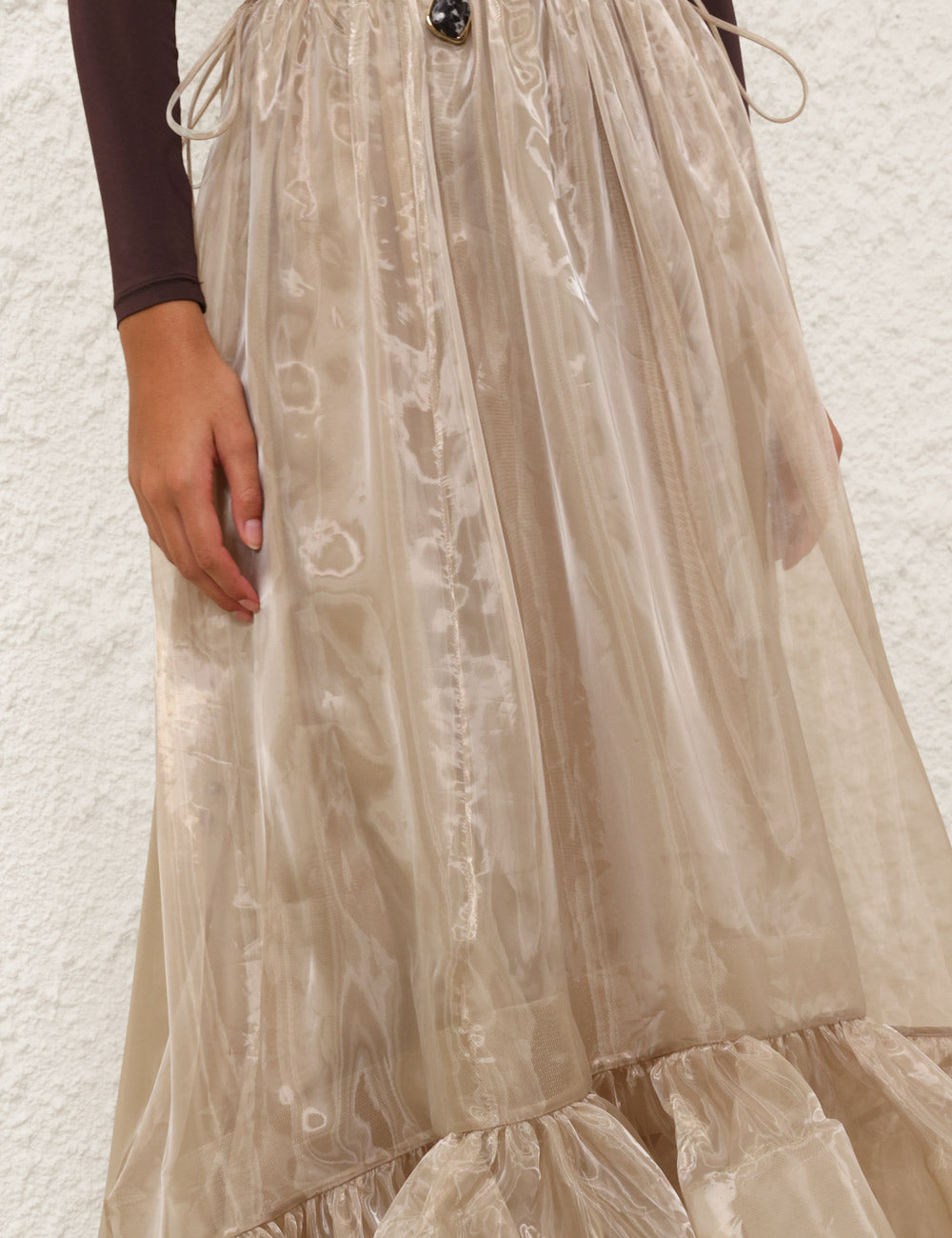 Jupe à volants en soie Illuminate SS Zimmermann 2025 – Imprimé agate dorée