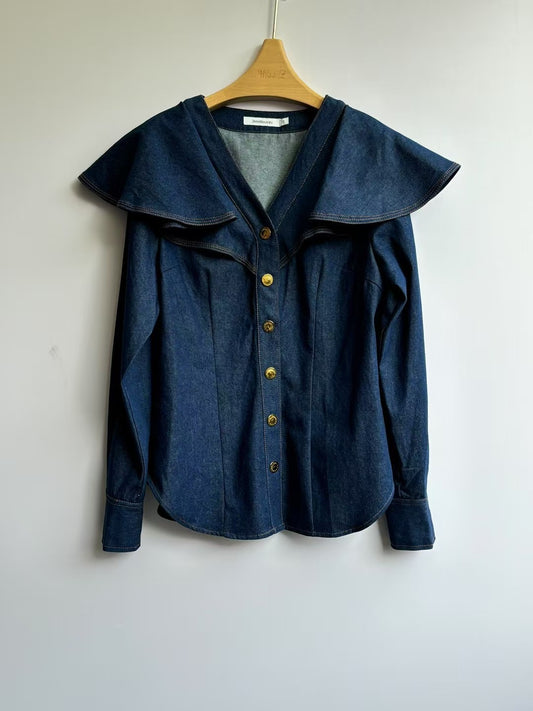 Chemise à volants en denim Zimmermann Illuminate 2025 – Coton turc de qualité supérieure