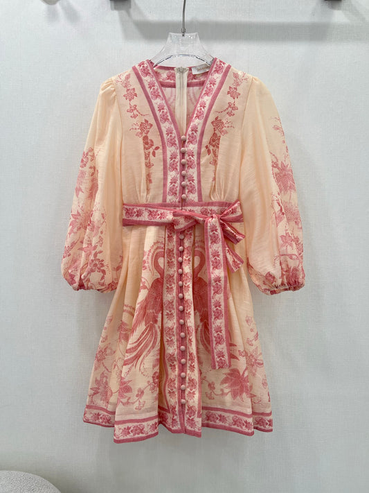 Robe courte à manches bouffantes et ceinture fleurie Zimmermann 2025