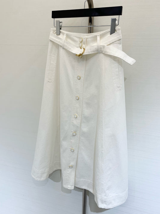 Jupe midi en denim de coton blanc avec ceinture Zimmermann 2025 Resort