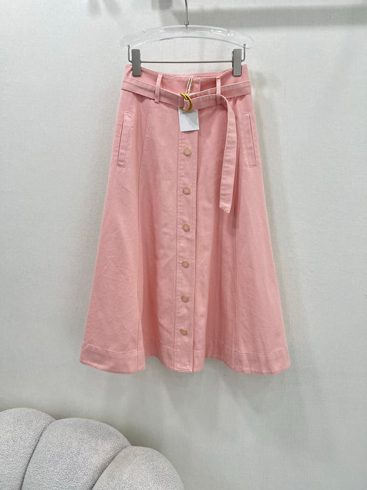 Jupe boutonnée taille haute en denim rose Zimmermann 2025