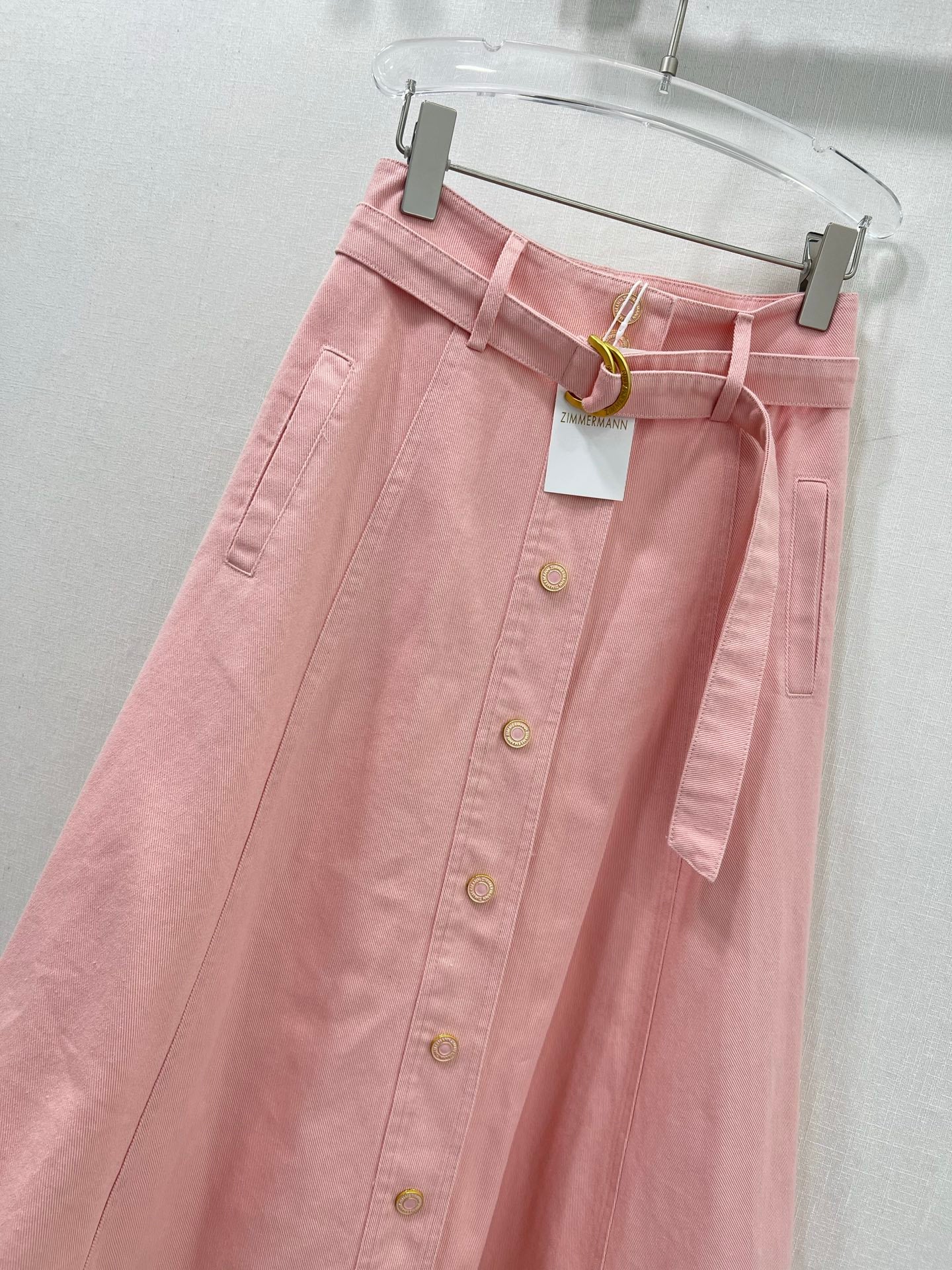 Jupe boutonnée taille haute en denim rose Zimmermann 2025