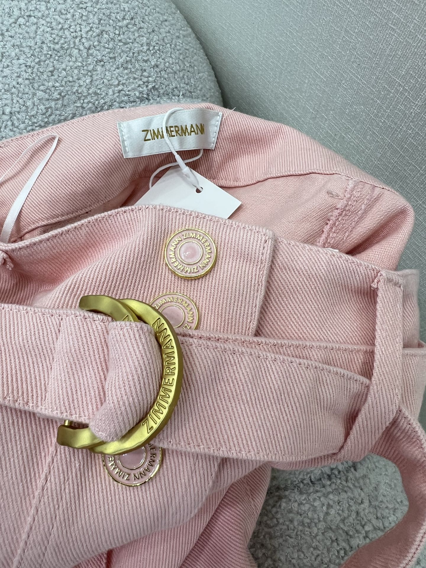 Jupe boutonnée taille haute en denim rose Zimmermann 2025