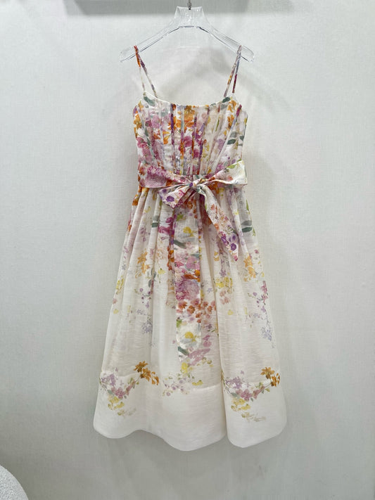 Robe midi en lin à fleurs et nœud papillon Zimmermann 2025