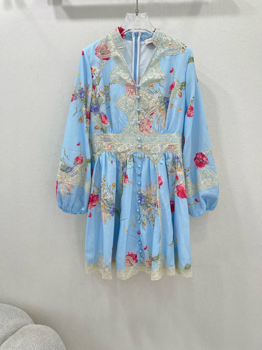Robe Zimmermann 2025 à imprimé tulipes et manches lanternes, col en V
