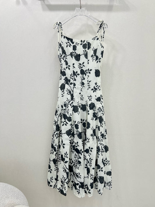 Abito midi in lino con stampa floreale bianco e nero Zimmermann 2025